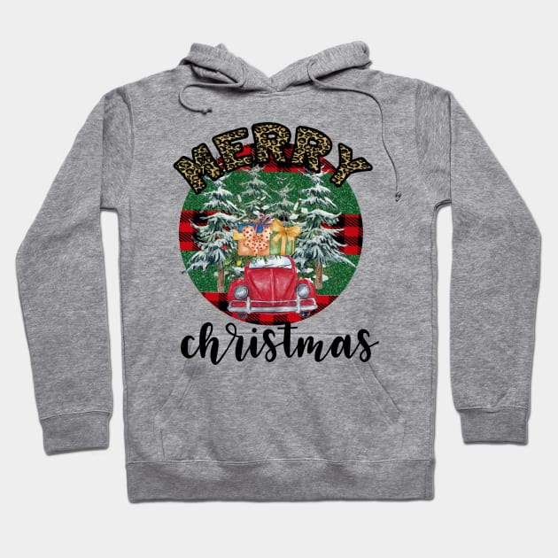 Merry christmas leopard buffalo plaid tree truck Hoodie by Peach Lily Rainbow